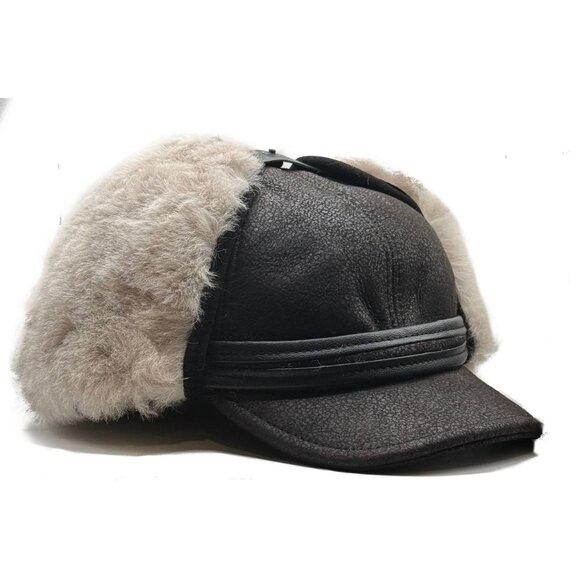 Real Shearling Sheepskin Leather Trapper Hat | Aviator Hat |Ushanka - Picture 1 of 6